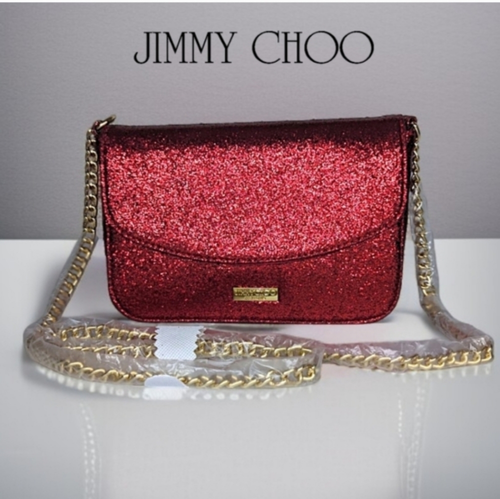 JIMMY CHOO Elegant Red Glitter Clutch